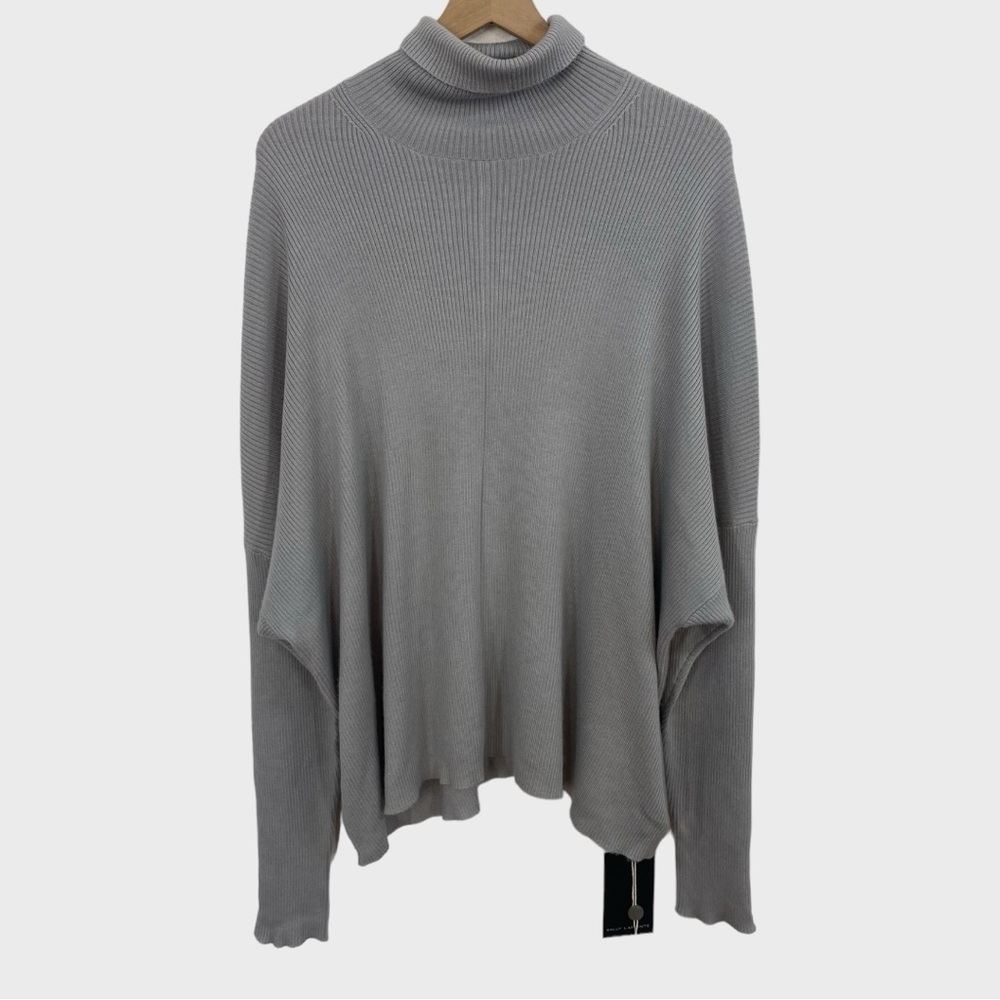 Sally Lapointe NWT Grey Ribbed Cashmere Silk Blend Dolman Sleeve Turtleneck M/L